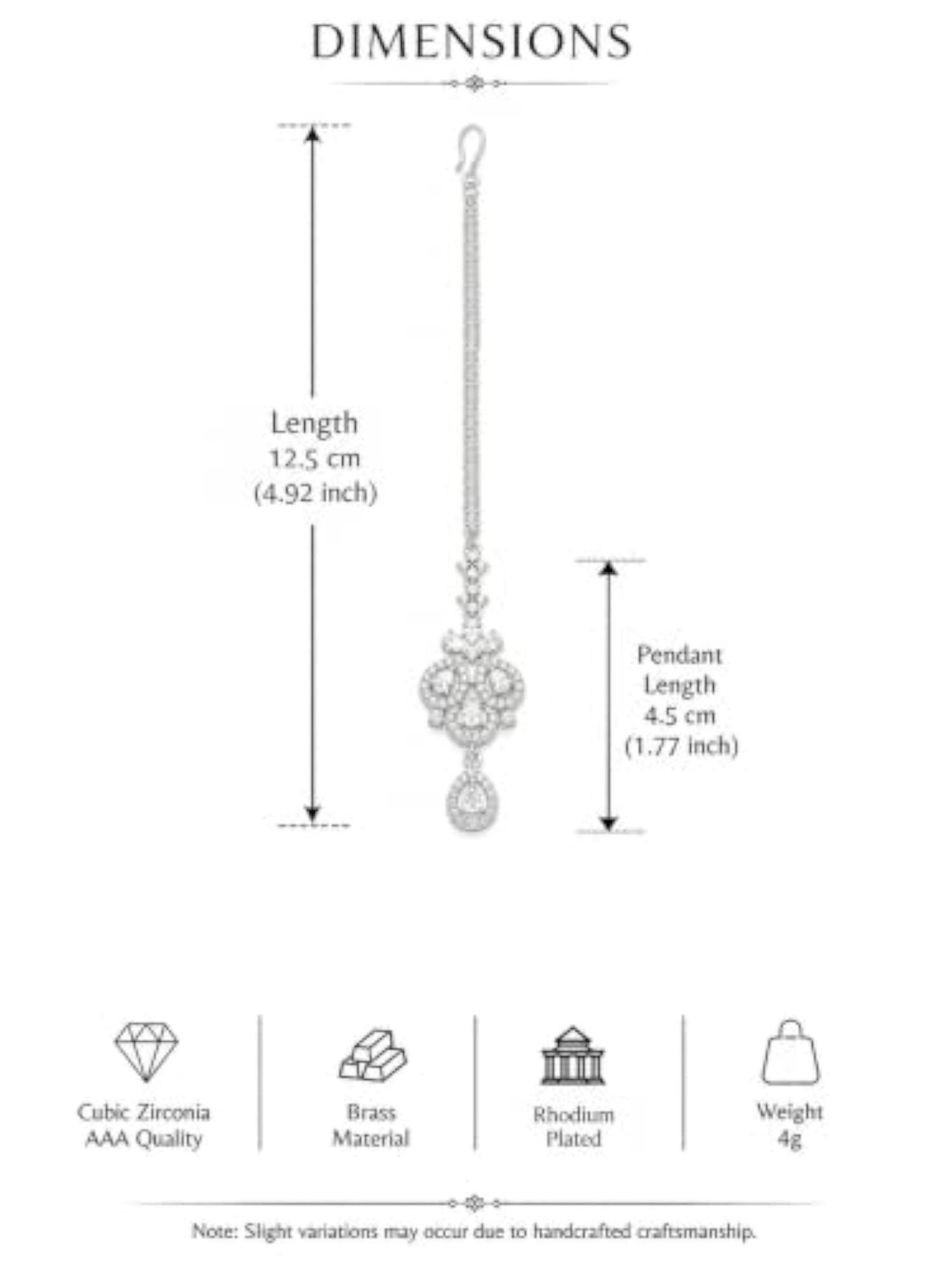 Stylish American Diamond Rhodium Plated Maang Tikka for Weddings